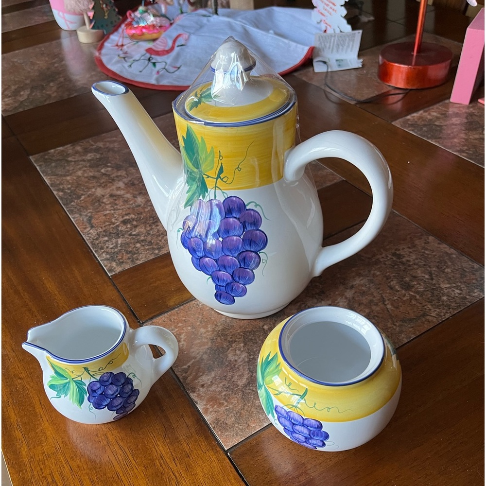 Herend Coffee Pot Creamer + Sugar Village Vineyard Discontinued